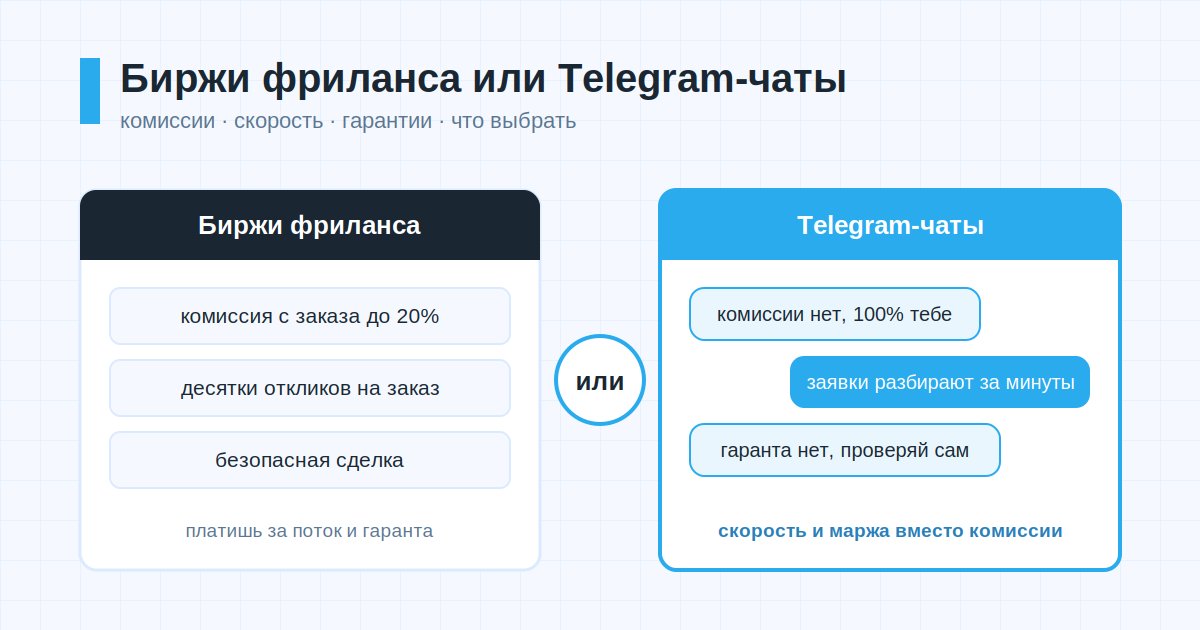Сравнение бирж фриланса и Telegram-чатов для поиска заказов