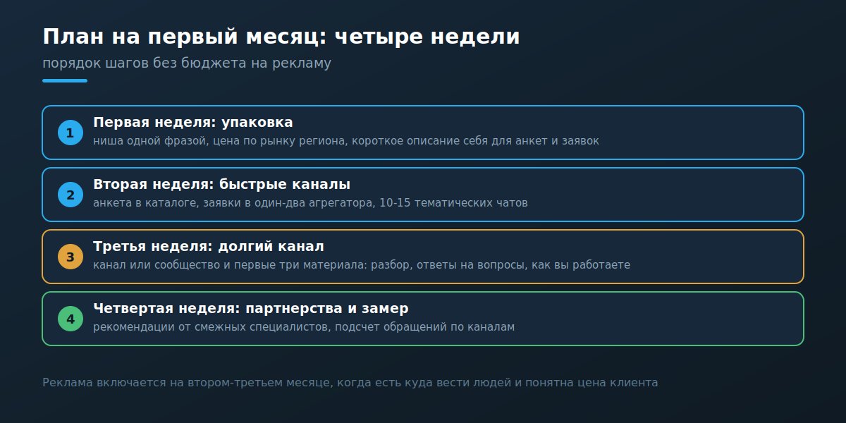 План на первый месяц поиска клиентов психологу по неделям