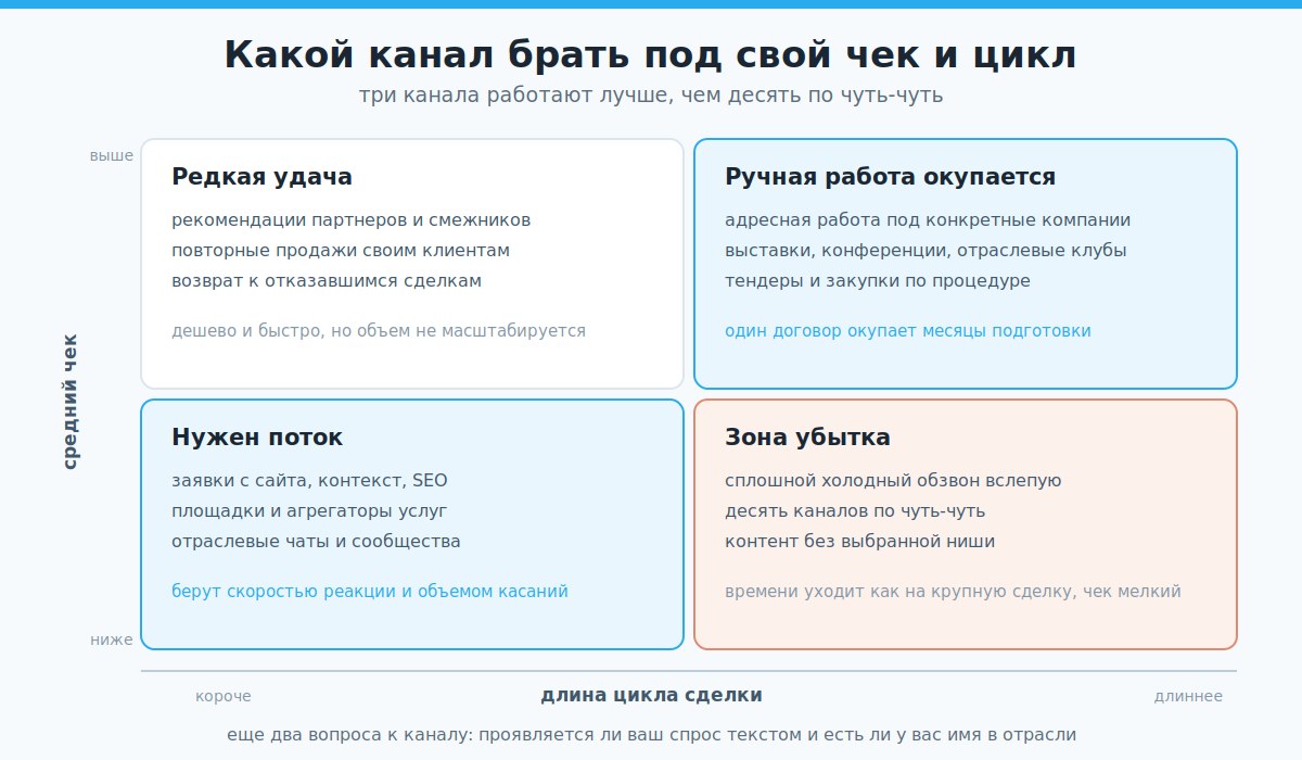 Матрица выбора канала продаж по среднему чеку и длине цикла
