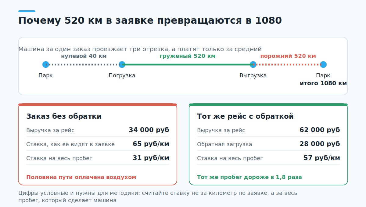 Порожний пробег превращает 520 километров рейса в 1080 оплаченных наполовину